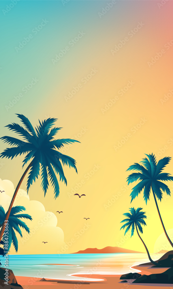 Summer vertical illustration template Beach with palm trees Summer vertical illustration template Beach with palm trees