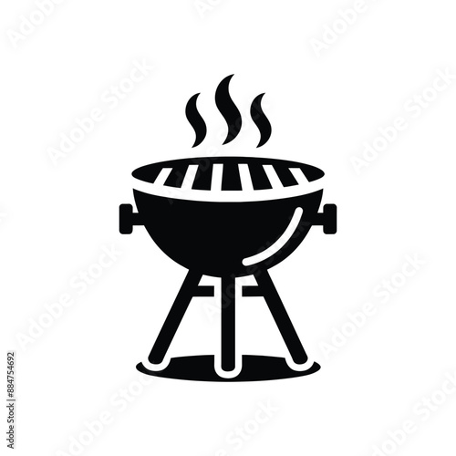 Detailed BBQ Grill Silhouette Vector with Flames - Perfect for Summer Cookout and Barbecue-Themed Designs