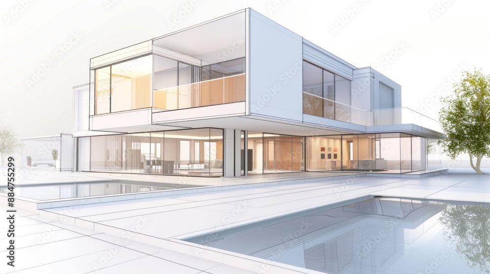 architectural sketch of a modern house, 3d illustration
