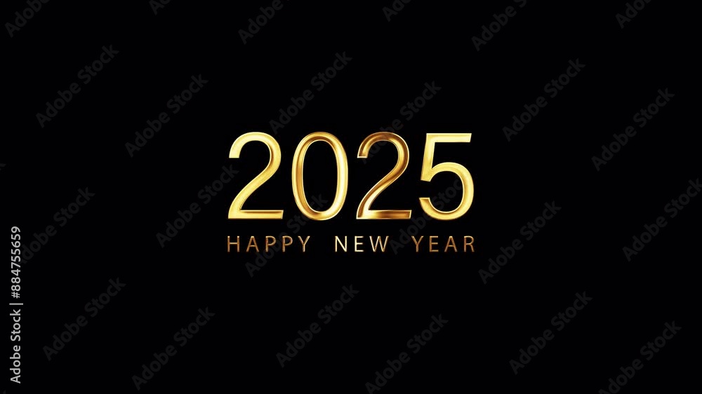 2025 Happy New Year golden text with light motion effect animation on black abstract backgrund.Isolated with alpha channel Quicktime Prores 444 encode 2025 Happy New Year golden text with light motion effect animation on black abstract backgrund.Isolated with alpha channel Quicktime Prores 444 encode