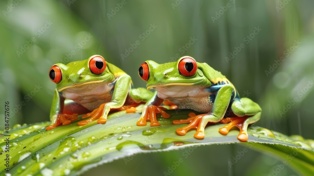 Naklejka premium Red Eyed Tree Frog in Forest .beautiful colorful frog