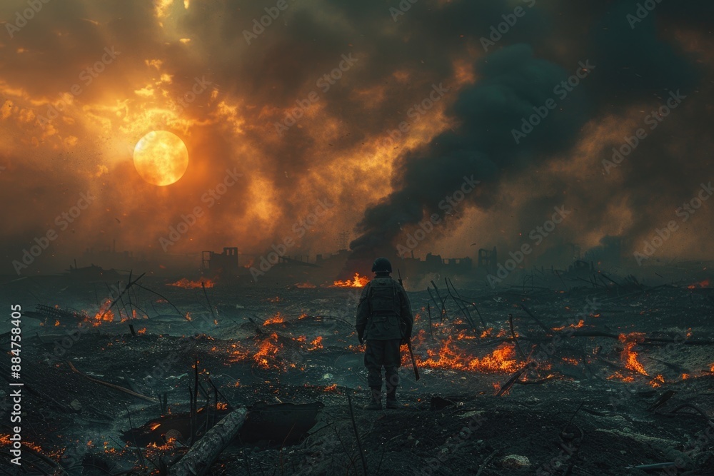 Obraz premium War, a moment frozen in the frame, the soul is touched by fear and grief, a that embodies the horror and sadness of the great war, a glimpse of history, wrapped in emotion, captures the heart and mind