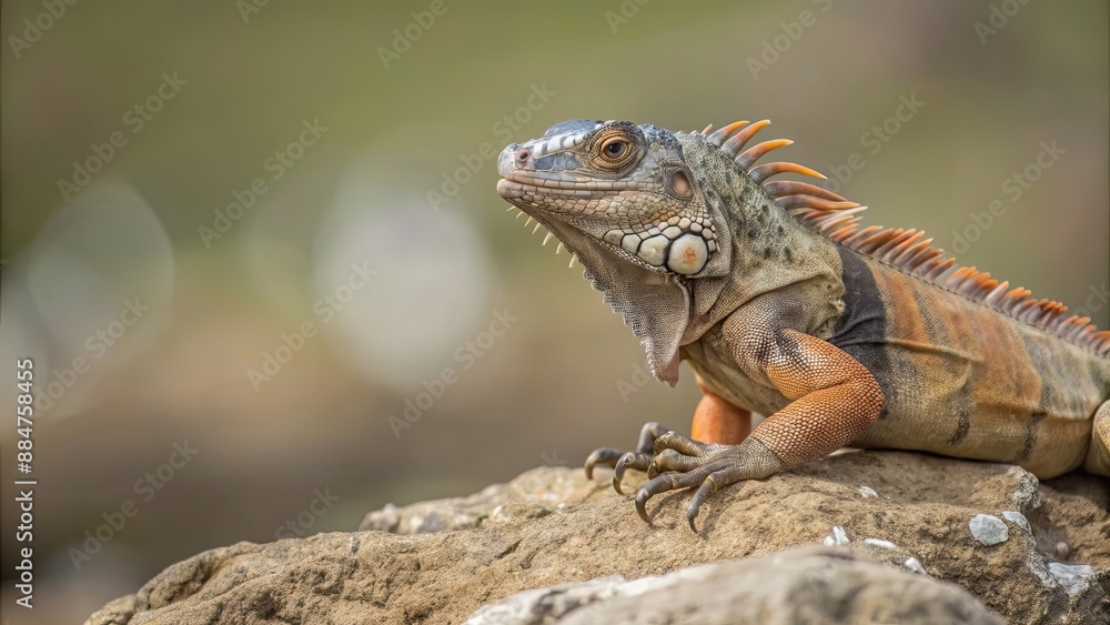 Orange and grey iguana on a rock, reptile, lizard, exotic, wildlife, animal, colorful, scales, eyes, tropical Orange and grey iguana on a rock, reptile, lizard, exotic, wildlife, animal, colorful, scales, eyes, tropical