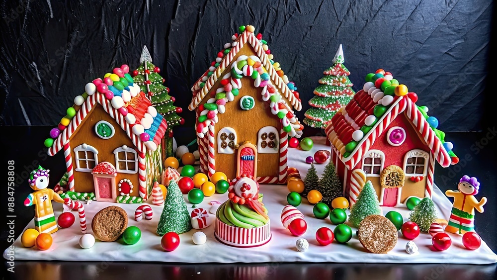 Naklejka premium quilled paper Christmas gingerbread village with candyland scene, quilled paper art, Christmas, gingerbread