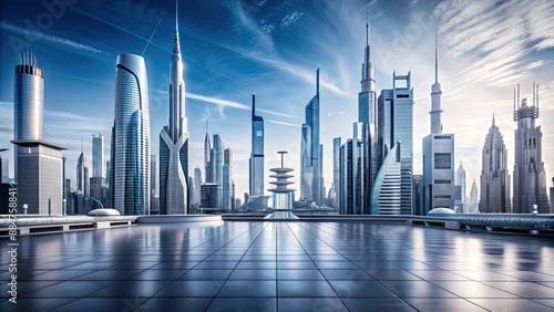 Fototapeta Naklejka Na Ścianę i Meble -  A futuristic city skyline with classic architecture elements, futuristic, city, skyline, blend, past, future, unique