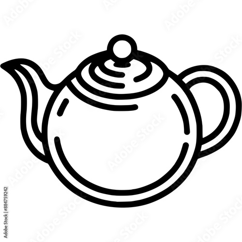 Ceramic teapot with handle doodle icon. Teaware. Simple minimalistic vector symbol in black on transparent background