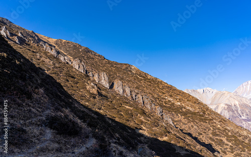 Landscape view of veticale rock in Mountain, Gorkha, Nepal.