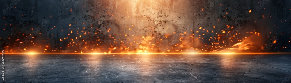 Glowing Sparks Against Dark Industrial Background Glowing Sparks Against Dark Industrial Background
