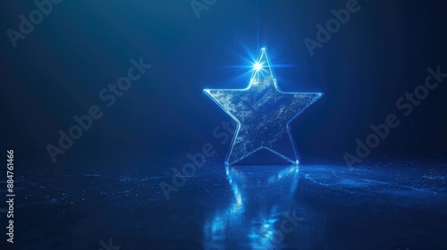 Hologram of a digital star on the dark blue background.