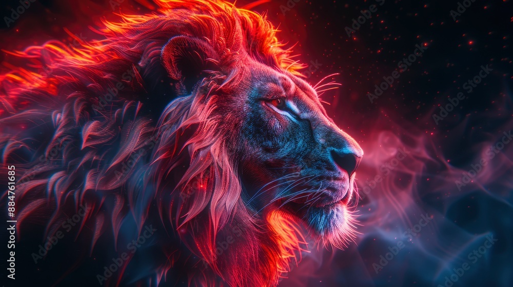 Zodiac sign Leo with abstract glowing neon energy lines, creating a vibrant and dynamic 3D illustration Zodiac sign Leo with abstract glowing neon energy lines, creating a vibrant and dynamic 3D illustration