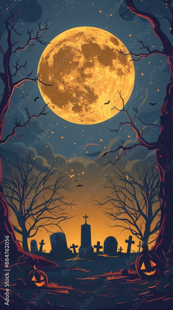 Fototapeta premium Eerie Moonlight Unveils Cemetery of Secrets