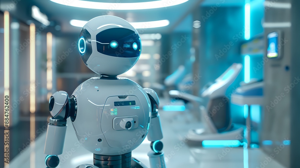 Futuristic Robot in a Modern Medical Facility. Futuristic Robot in a Modern Medical Facility.