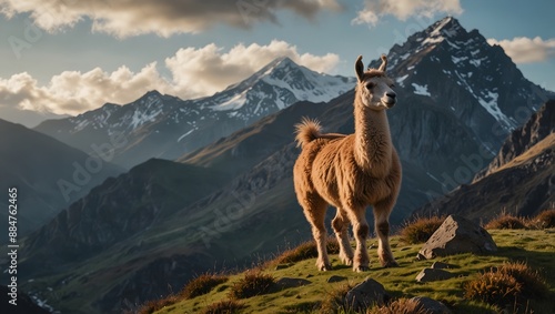 A poem describing the majestic presence of a llama in a serene mountain landscape ai_generated