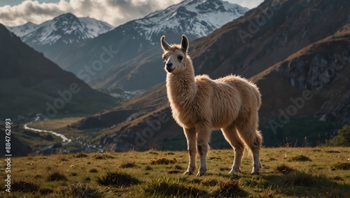 A poem describing the majestic presence of a llama in a serene mountain landscape ai_generated