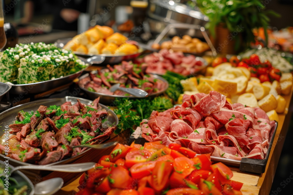 Buffet food in the table, Meat, Beef Buffet food in the table, Meat, Beef