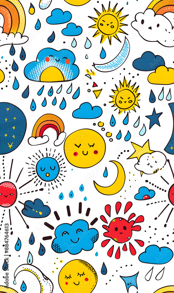 Naklejka premium cartoon 2d illustrator doodle pattern, cute pattern in graphic seamless pattern