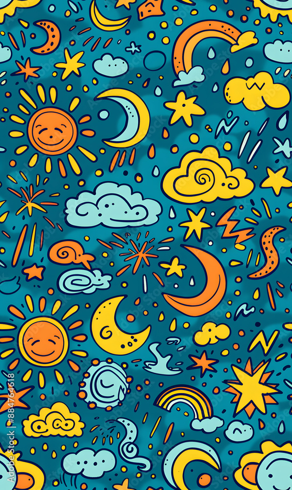 Fototapeta premium cartoon 2d illustrator doodle pattern, cute pattern in graphic seamless pattern