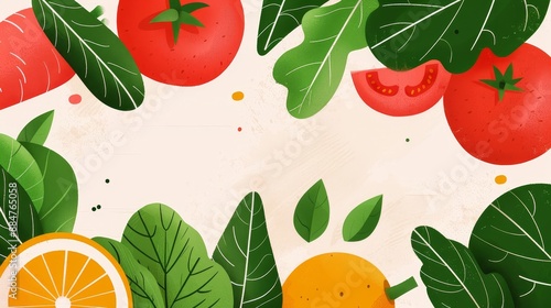 Close-up of fresh organic produce, vibrant and chemical-free, highlighting the health benefits of natural, eco-friendly farming methods, flat design illustration photo