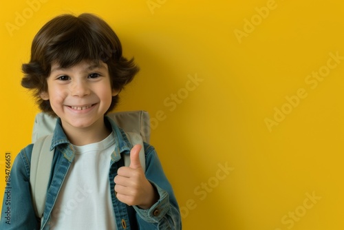Wallpaper Mural Smiling Child Against a Yellow Background with Thumbs Up Torontodigital.ca