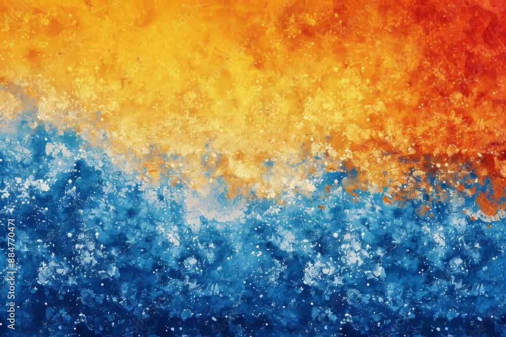 Fototapeta premium Abstract Color Gradient Background Featuring Granular Texture in Shades of Orange, Blue, Yellow, and White, Ideal for Banner, Poster, and Cover Design, Creating a Vibrant and Dynamic Visual Experience