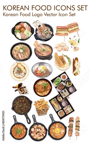 Korean food logo vector Icon set 