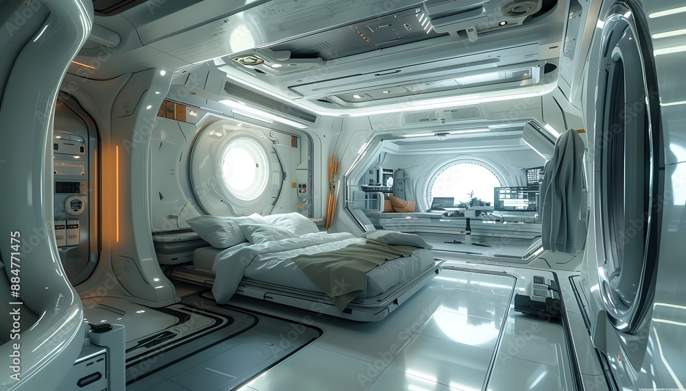 Futuristic Spaceship Cabin Interior Design. Futuristic Spaceship Cabin Interior Design.