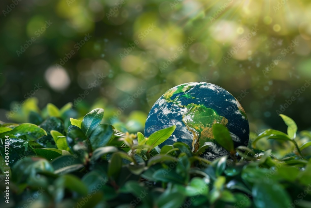 Earth Enveloped in Leaves Against a Green Background, Symbolizing Sustainable Environmental Goals and the Development of Eco-Friendly Business Strategies for a Greener Future Earth Enveloped in Leaves Against a Green Background, Symbolizing Sustainable Environmental Goals and the Development of Eco-Friendly Business Strategies for a Greener Future