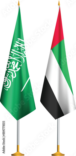 UAE,Saudi Arabia flags together. UAE,KSA small table flags