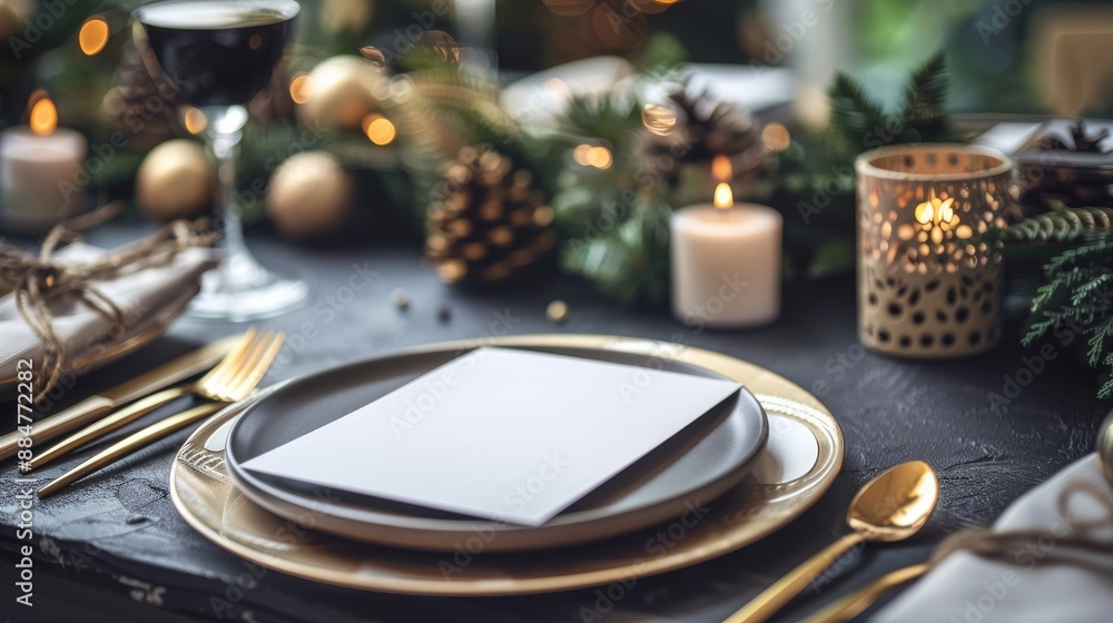 Table place setting blank menu card mockup or reserve in wedding invite and special event Table place setting blank menu card mockup or reserve in wedding invite and special event