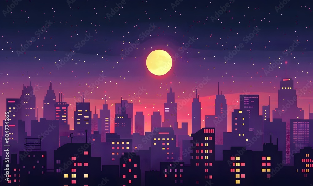 midnight city illustration, Generative AI midnight city illustration, Generative AI