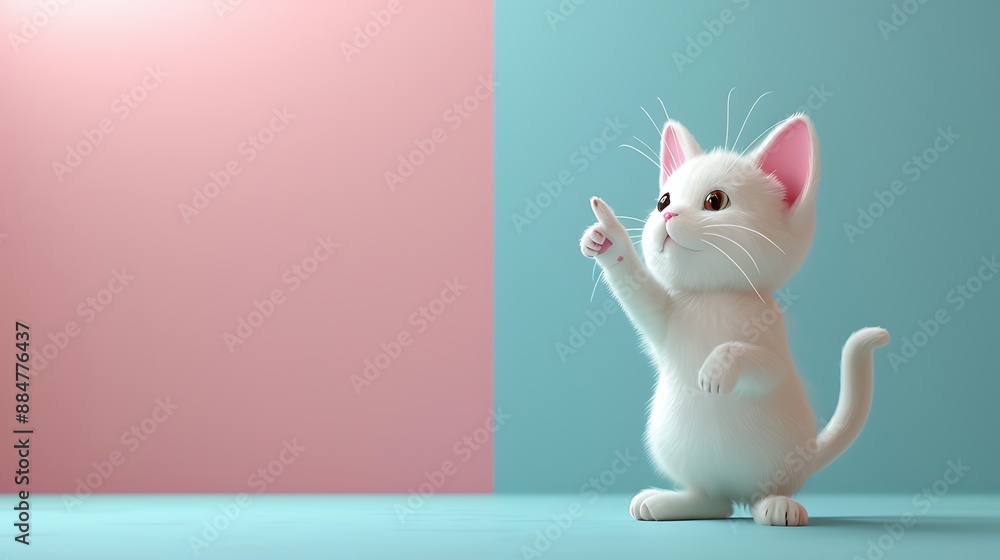Fototapeta premium 3D cat illustration with blue pink pastel color