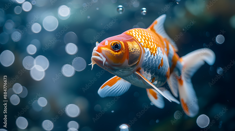 A fish with orange fins and a blue spot on its head. The fish is swimming in a tank. Exotic fantasy fish A fish with orange fins and a blue spot on its head. The fish is swimming in a tank. Exotic fantasy fish