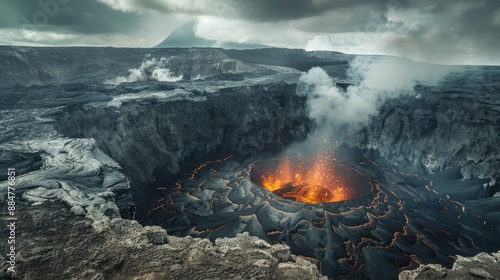 Fiery Depths of an Active Volcanos Caldera photo