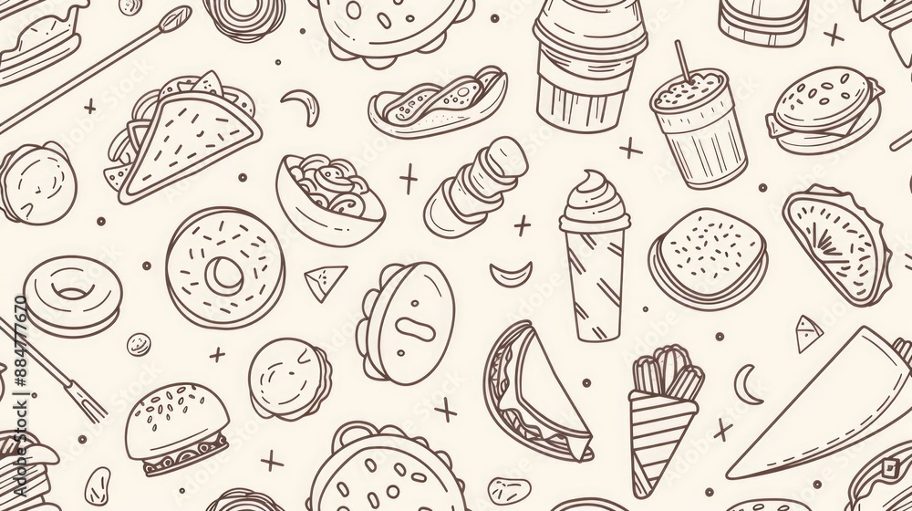 fast food pattern line art background vector elements fast food pattern line art background vector elements