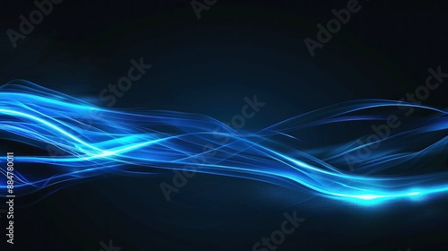 Abstract Blue Glowing Waves on Black Background
