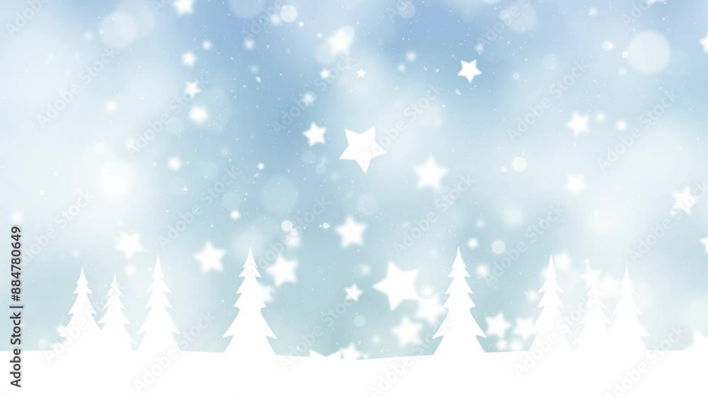 Loop snowy blue white christmas white blue bokeh with snowflakes, stars and trees. Loop snowy blue white christmas white blue bokeh with snowflakes, stars and trees.