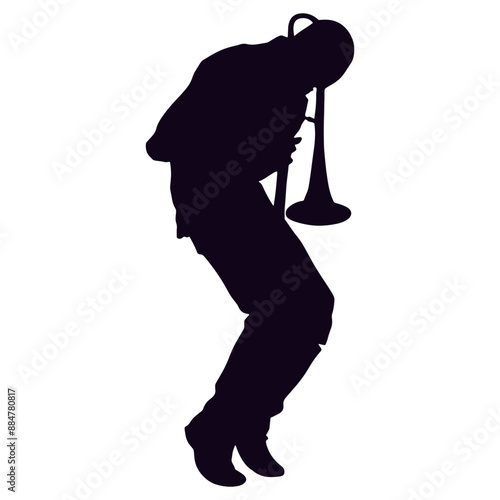 Black Silhouette of Jazz Musician. Vector Illustration with Flat Design Concept.