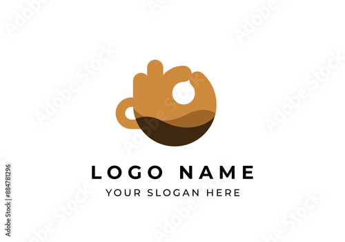 Logo Coffe and Handsign Ok, Ok hand and Coffee cup logo identity, Editable file