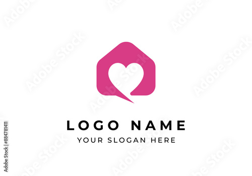 Logo Home, Love, and Chat, Real estate, Building and love logo design identity. Editable file