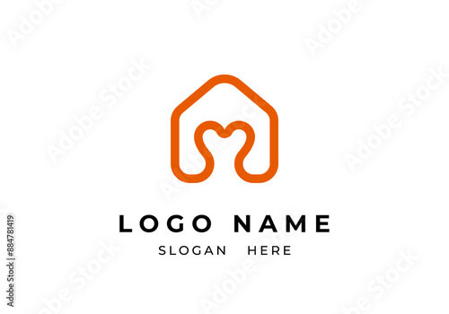 Logo Line Home and Love, Real estate, Building and love logo design identity. Editable file