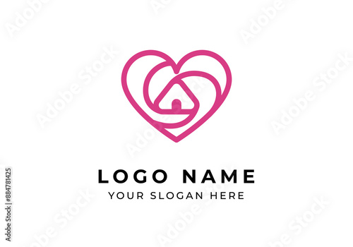 Logo Line Swirly Home and Love, Real estate, Building and love logo design identity. Editable file