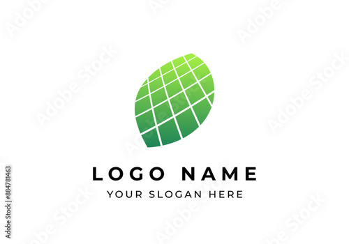 Logo Solar panels and Leaf with Perspective, Solar panels and go green logo identity.Editable file