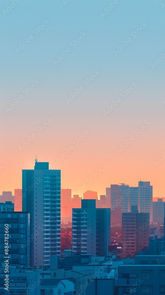 Minimalist Digital Cityscape at Sunrise with Geometric Shapes and Calm Color Palette Minimalist Digital Cityscape at Sunrise with Geometric Shapes and Calm Color Palette