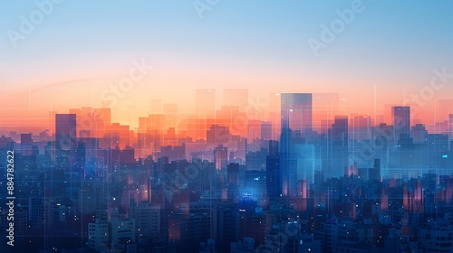Wallpaper Mural Minimalist Digital Artwork of a Tranquil Cityscape at Sunrise with Geometric Shapes and Gradient Hues Torontodigital.ca