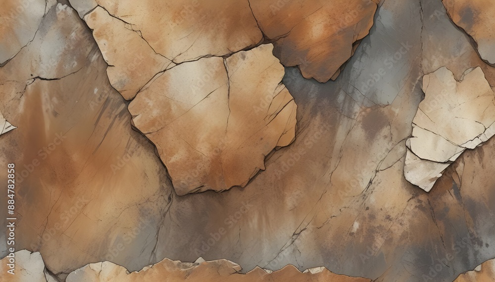 Fototapeta premium Photorealistic vector illustration of a rugged, weathered stone surface texture background in muted earth tones
