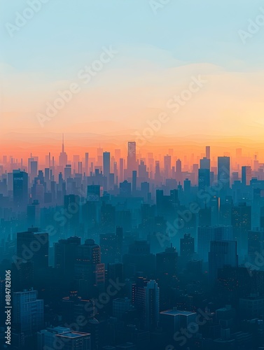 Mesmerizing Cityscape at Dawn with Geometric Shapes and Serene Color Palette © LookChin AI