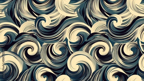 Abstract Swirling Pattern in Blue and Beige