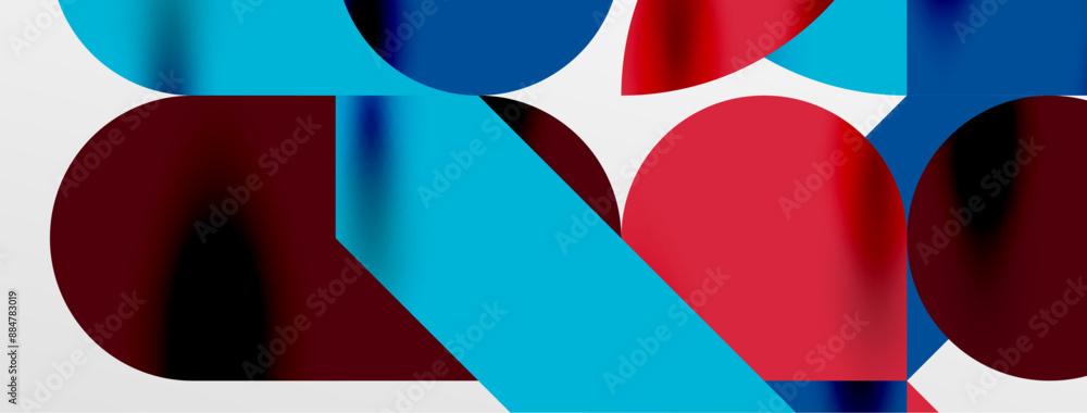 Mosaic geometric elements. Colorful circles, round geometric shapes and lines with shadow 3d effects. Simple forms abstract background for wallpaper, banner, template or landing Mosaic geometric elements. Colorful circles, round geometric shapes and lines with shadow 3d effects. Simple forms abstract background for wallpaper, banner, template or landing