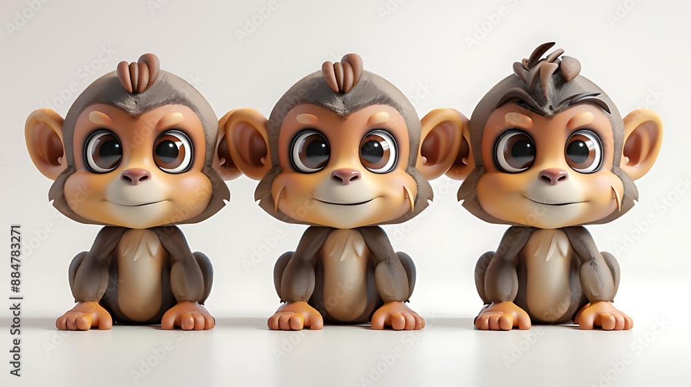 3D cute monkey adorable with blue pink pastel color background 3D cute monkey adorable with blue pink pastel color background