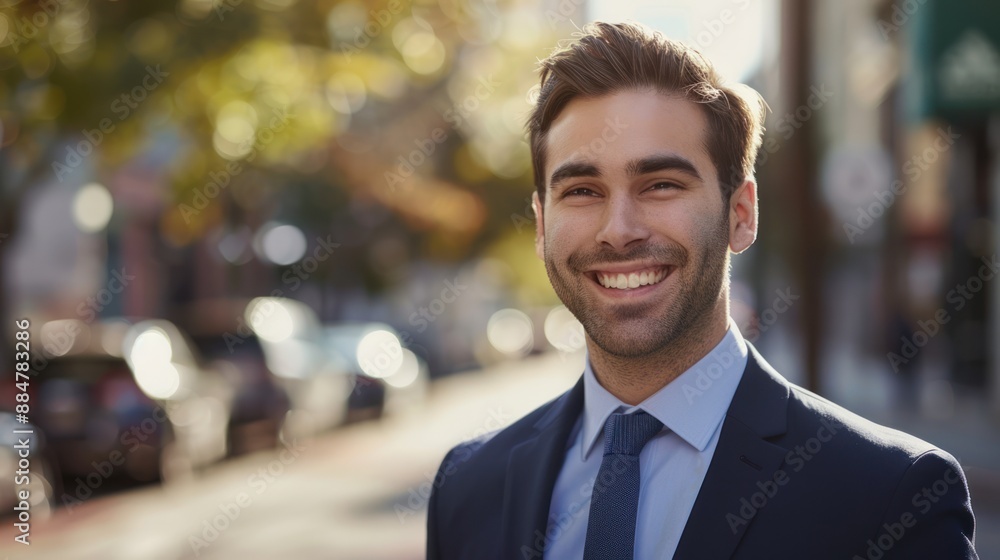 Smiling Man in a Suit in a City Setting Smiling Man in a Suit in a City Setting